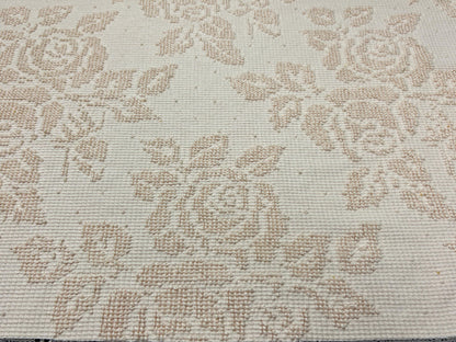 Neutral Vintage Chenille Fabric, Autumn Wheat Cabbage Roses & Dots, 18x28" Piece