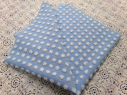 Vintage Chenille Bedspread Fabric Bubble White Pops Sky Blue 18x24" Quilt Material