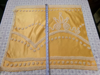 Vintage Gold Satin Chenille Tufted Fabric Swag Scroll Elegant Sewing Material 23x25"