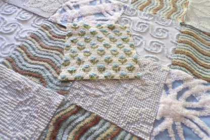 Breezy Blues Vintage Chenille Fabric Squares, Set of 17 Quilt Blocks, 6" x 6" inch, for Slow Stitching, Junk Journals, Quilting