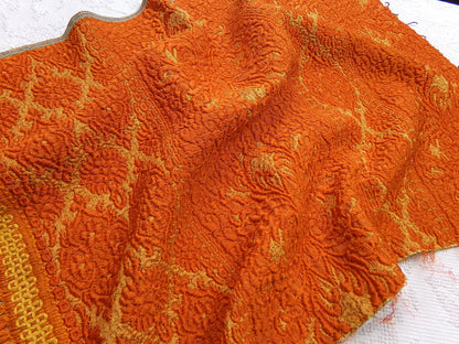 Luxurious Vintage Tapestry Fabric, Shimmer Gold & Orange Woven Damask Sewing Material, 20" x 25"