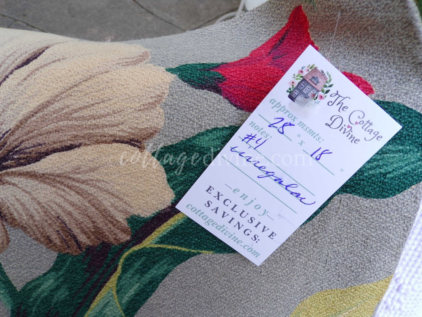 Vintage Botanical Barkcloth Fabric Piece, Salvaged MCM Tropical Hibiscus Print, 18" x 28" for upcycle, sewing, crafts