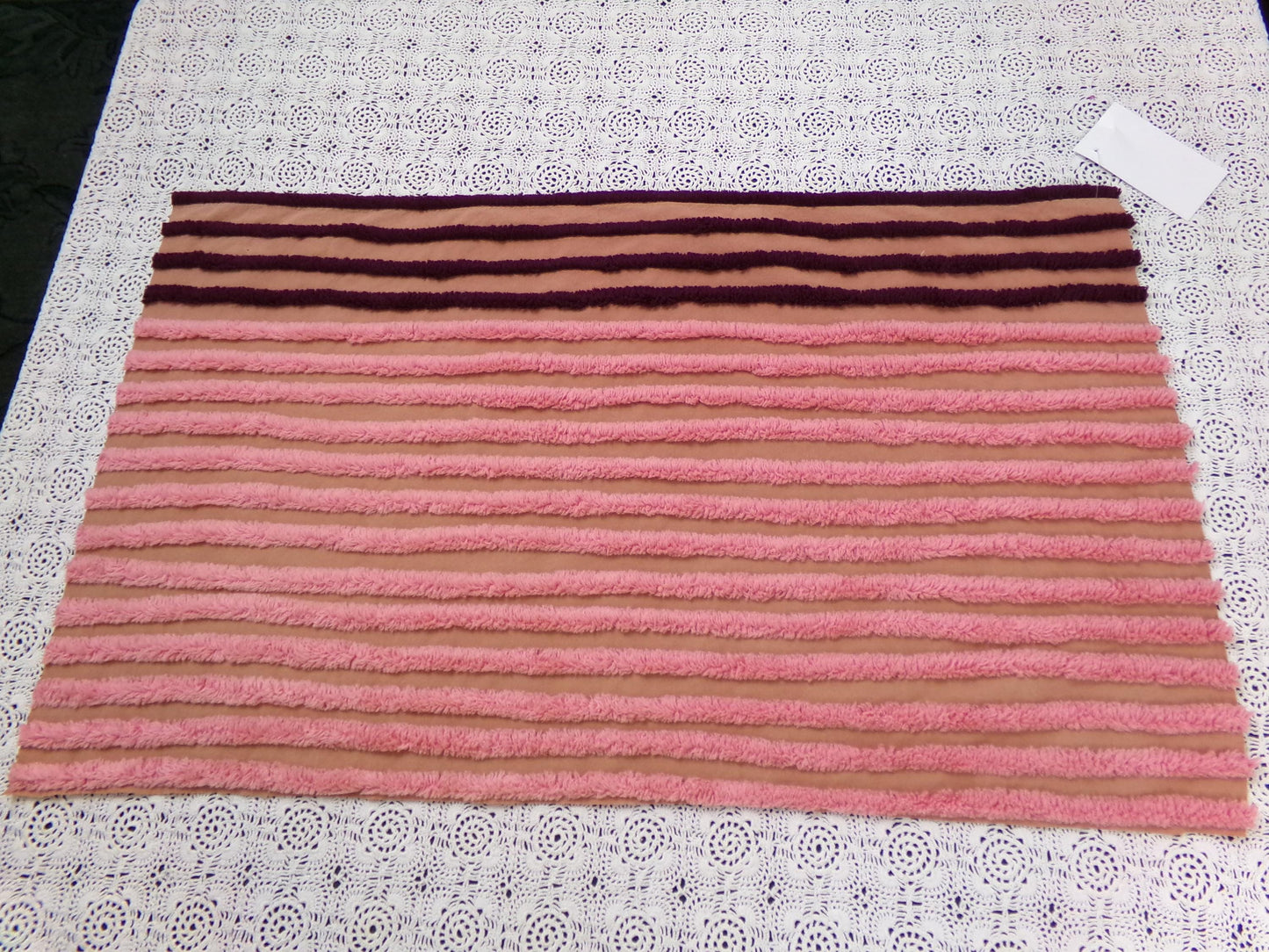 Transitional Stripe Vintage Chenille Bedspread Fabric 15x24" Unique Plush Sewing Material