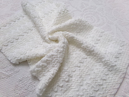 Heavenly White Vintage Chenille Bedspread Fabric, Textured Zig Zag Quilt Material, 18" x 24"