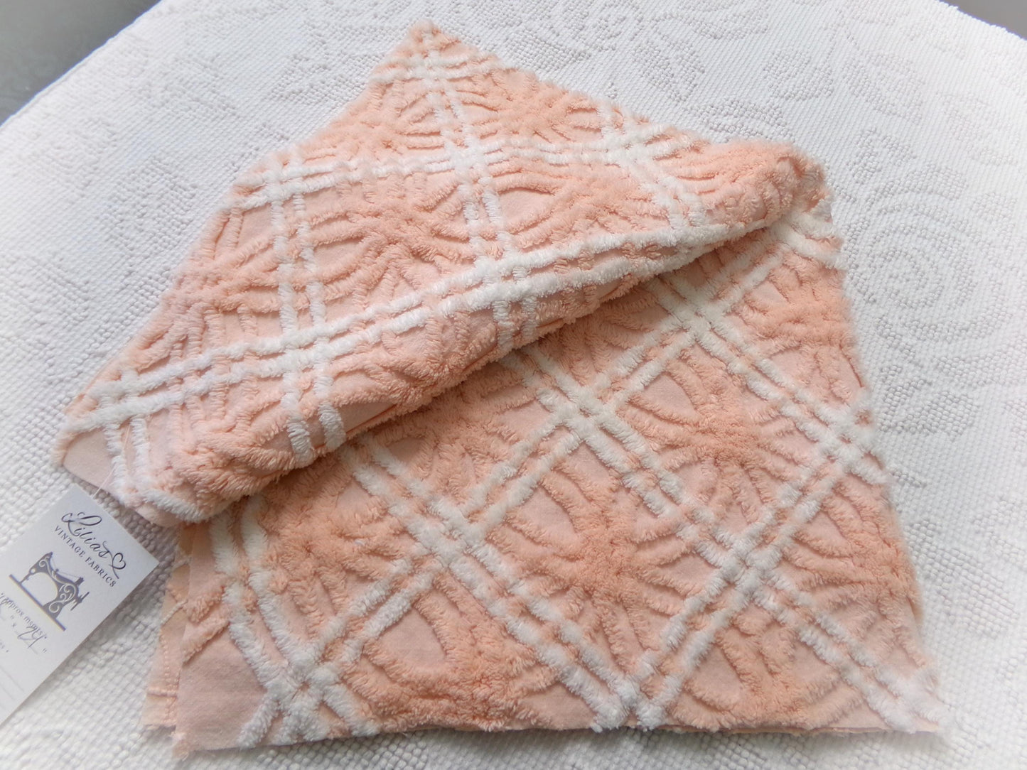 creamsicle peach vintage chenille fabric, textured 18" x 24" quilt material