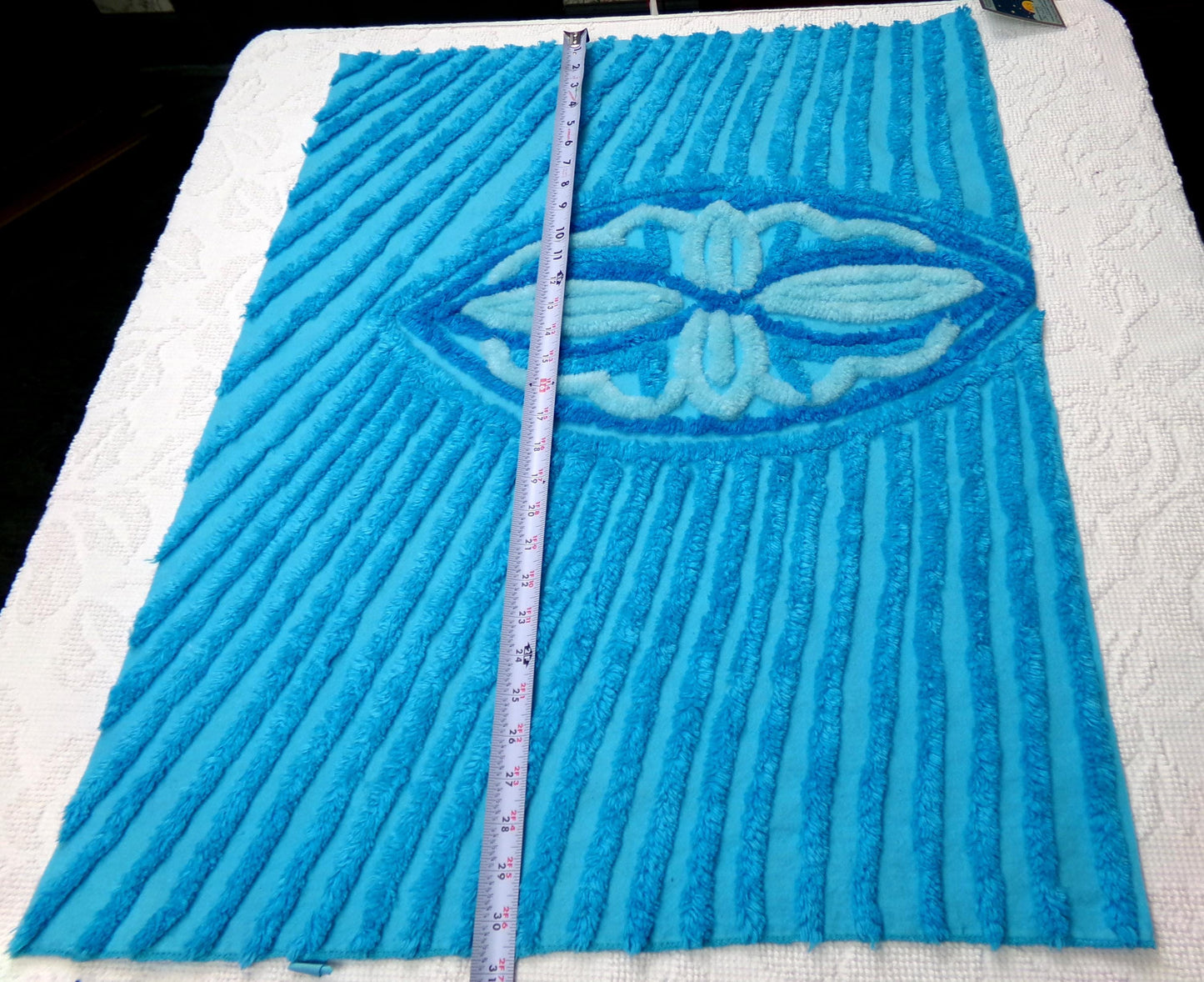 Electric Blue Vintage Chenille Fabric, Wild BOLD Sewing & Quilt Material, 30" x 23" piece