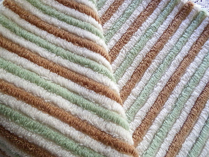 vintage striped chenille fabric in cocoa puff & mint green velvety soft stripes, 18" x 24" cut piece