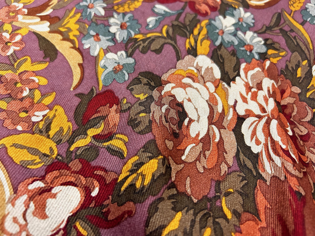 Vintage Ralph Lauren Silk Scarf Burgundy Wine Rose Floral Baroque Scroll Border