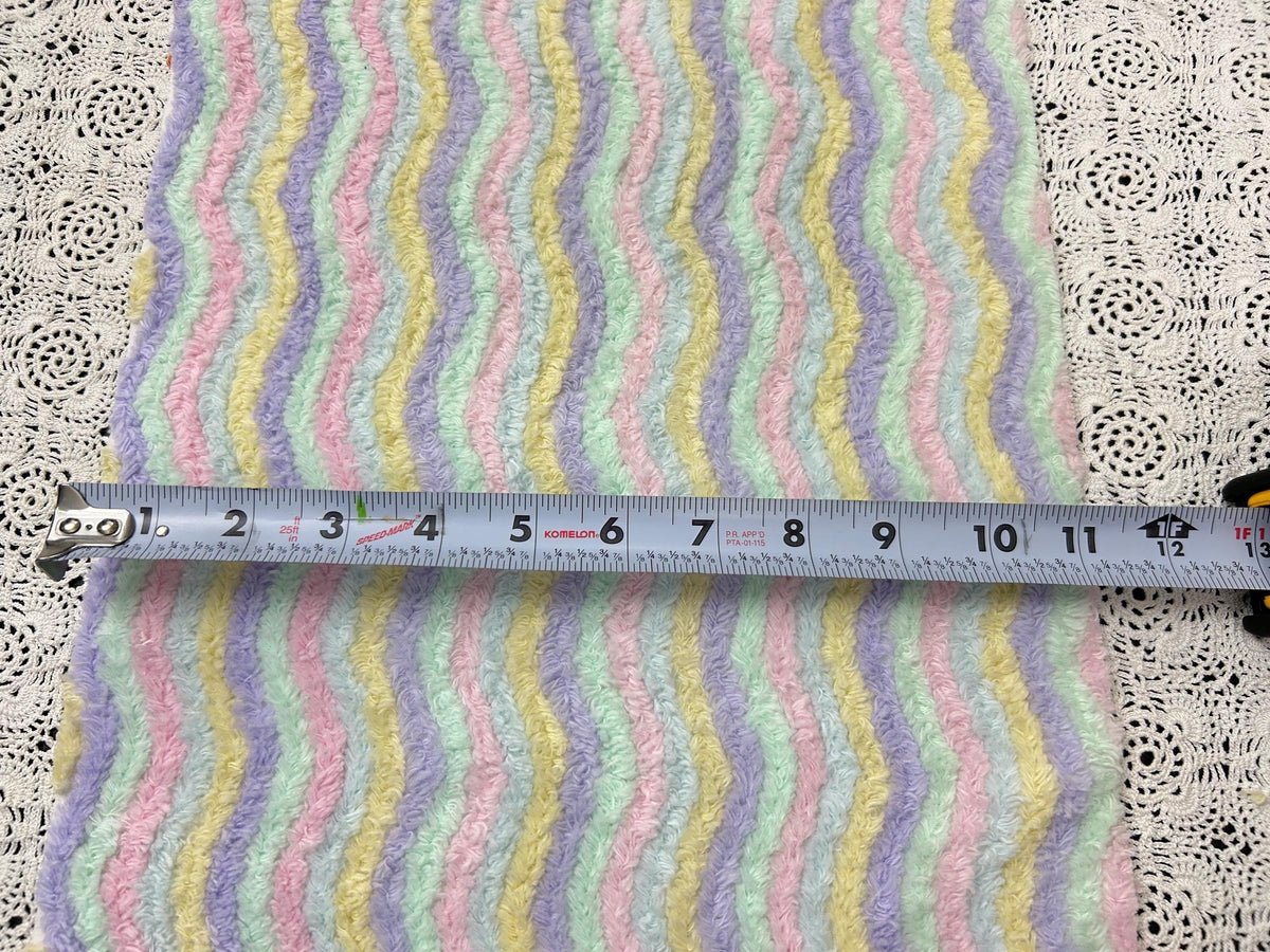 Rainbow Stripes Vintage Chenille Fabric, Soft Ripple Wave 10.5.24" Quilt Textile