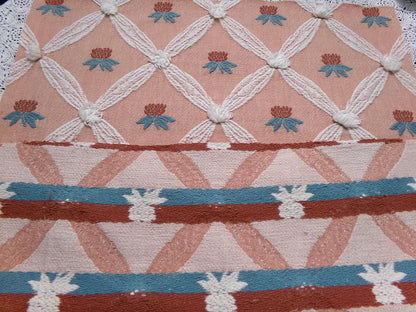 Pineapple Floral Vintage Woven Fabric Textured Chenille Button Design 23" x 20" Reversible