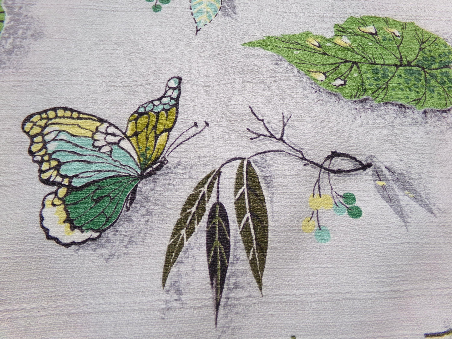 Butterfly Botanical Vintage Barkcloth Fabric Dimensional Natural Leaf Pattern 21" x 24"