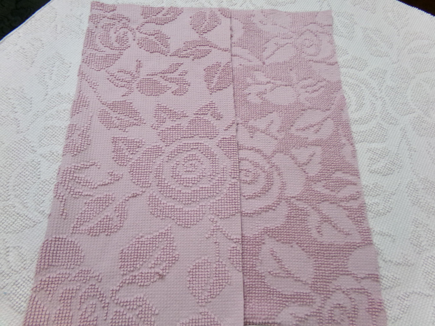 Dusty Rose Vintage Hobnail Chenille Fabric Piece Cabbage Rose Reversible Shadow Design 18x24"