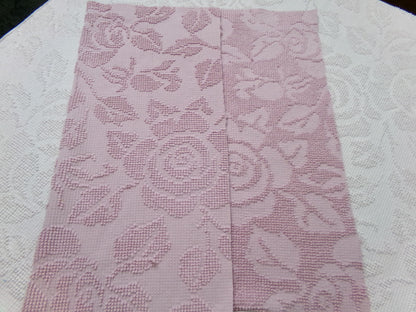 Dusty Rose Vintage Hobnail Chenille Fabric Piece Cabbage Rose Reversible Shadow Design 18x24"