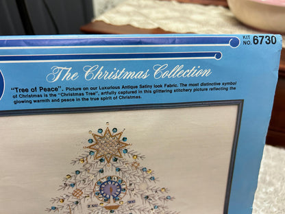 TREE of PEACE Vintage Crewel Embroidery Kit Paragon 6730 Christmas Wall Art June McClean