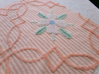 peach lily vintage chenille fabric w/ striking geometric accents, 20" x 24" piece of sewing material