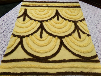 Vintage Chenille Bedspread Fabric Yellow Brown Swag Scallop 18x22.5" Piece Quilt Sewing Material