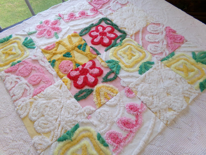 summer fresh vintage chenille fabric squares, set of 16 whimsy floral 6" quilt blocks for crafts, sewing, diy pillow covers