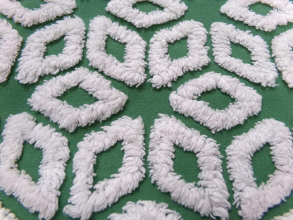 White Snowflake Vintage Chenille Fabric, Christmas Green 17.5x26" Piece