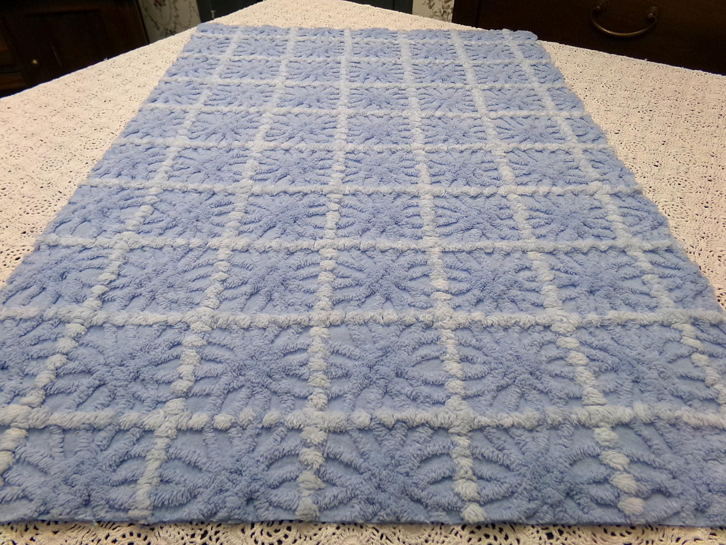 Celestial Blue Vintage Chenille Fabric, Star Tufts, 18x24" Piece
