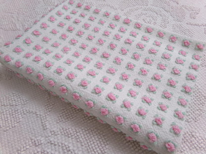 Shabby Tiny Tuft Pink Rosebud Vintage Chenille Fabric, Mini Rose Pattern, 20" x 12"