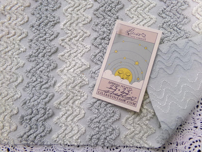 Vintage Chenille Fabric, Grey White Zig Zag Texture 23x23" Quilt Material